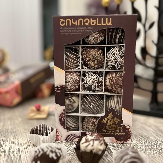 CHOCOCHELLA (12.3oz) – Premium Armenian Gourmet Delights | Walnuts &amp Dried Fruits Coated in Dark White &amp Milk Chocolate | 100% Natural No Added Sugar | Handcrafted Gift Box | Healthy &amp D