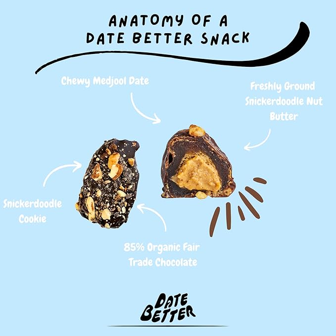 Date Better Snickerdoodle Cookie Stuffed Medjool Dates - Dark Chocolate-Covered Dates Filled With Cinnamon-Spiced Almond Butter | No Artificial Sweeteners Gluten-Free &amp Vegan (6-Pack)