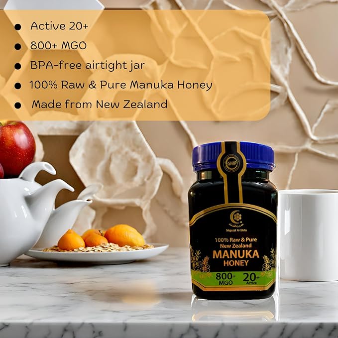 Mujezat Al-Shifa 100% Raw &amp Pure New Zealand Manuka Honey - MGO 800+ | 20+ Active | Premium Grade UMF Certified Honey 17.6oz / 500g