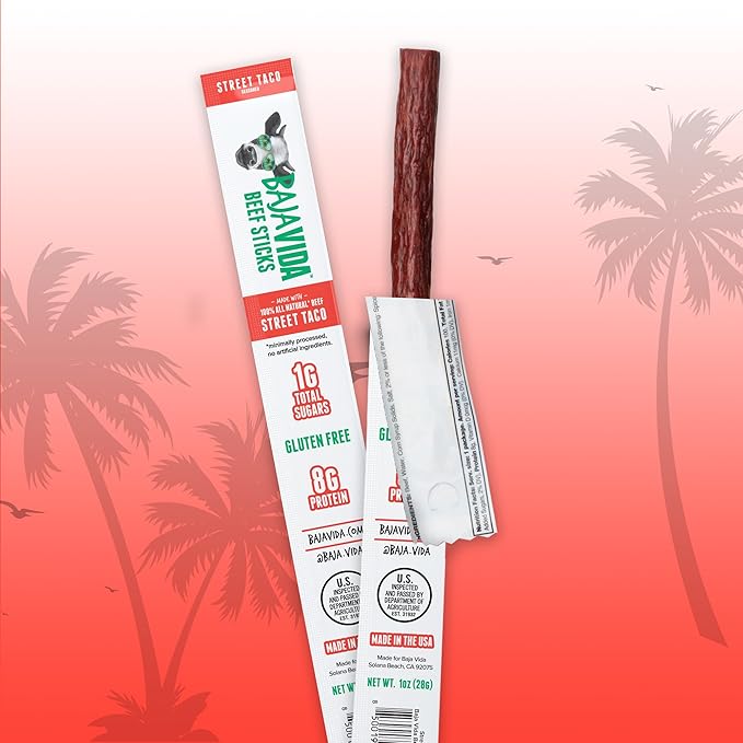 Baja Beef Sticks - Jerky Meat Sticks Healthy Meat Snacks for Adults High Protein Individually Wrapped 100% All Natural Beef Gluten Free Made in the USA - Street Taco 1 Oz (Pack of 16)