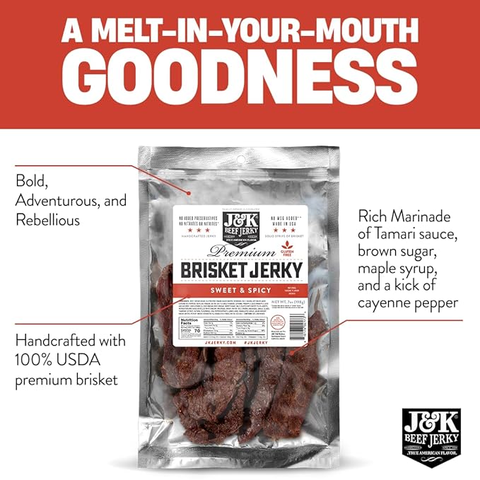 J&ampK Jerky Sweet &amp Spicy Brisket Small Batch Handcrafted Beef Jerky 7 oz
