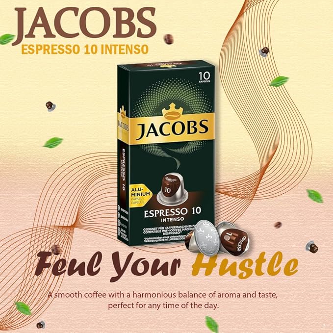 Jacobs Espresso 10 Intense 10x10 CAPSULES Coffee Capsules Compatible with (057 USD/1 CAP)
