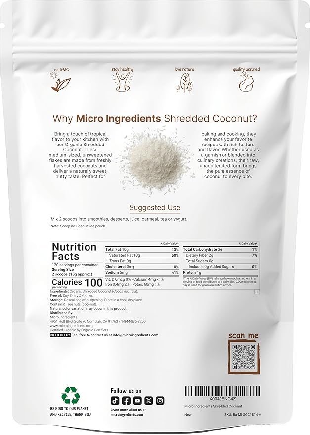 Organic Shredded Coconut Flakes 4lbs | Raw Unsweetened Flavor Medium Sized | Great for Baking Smoothies or Garnish | Non-GMO Sugar Free Keto Friendly
