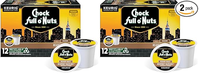 Chock Full o' Nuts Heavenly Hazelnut Keurig K-Cup Pods for Keurig Brewers – Premium Arabica Medium Roast – Single Serve – 2 Pack of 12 K-Cup Pods