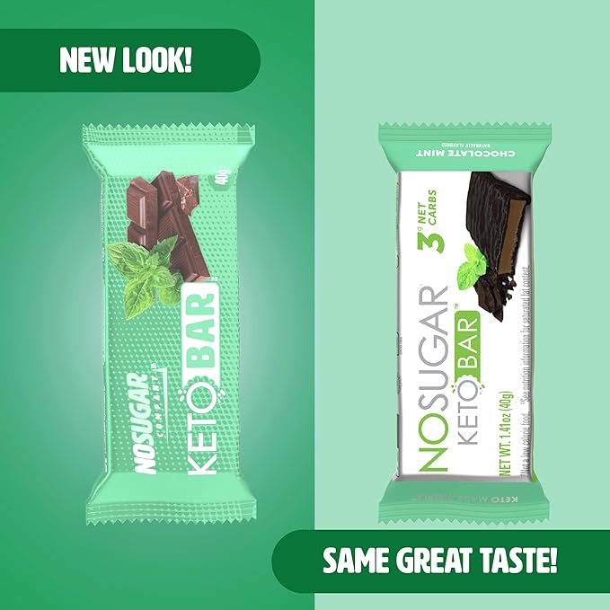 No Sugar Keto Bar Snack - Low Carb No Sugar Keto Snack Food with Keto Friendly Macros (12 x 1.41oz Bars Chocolate Mint)