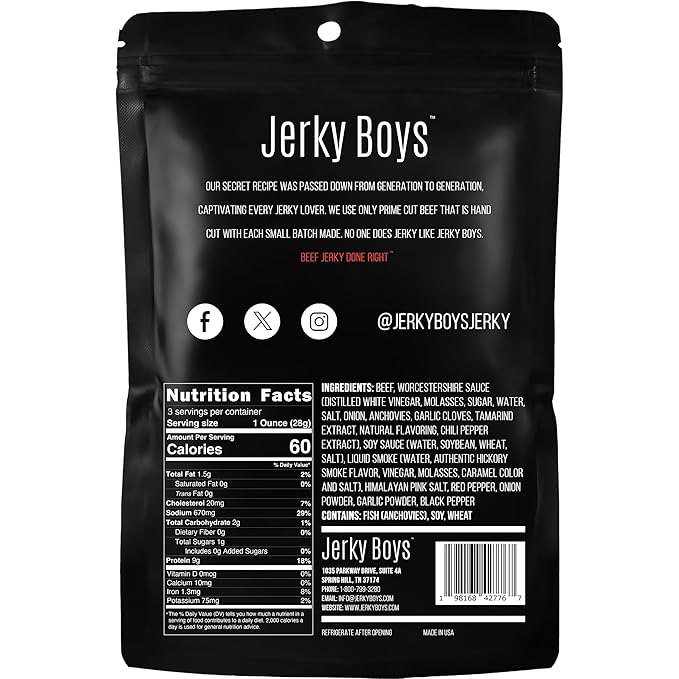Jerky Boys Premium Beef Jerky Original 3.25 oz 2 Pack High Protein Low Carb No Preservatives Beef Snack