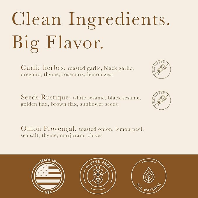Set of 3 Artisan Bread Seasoning Mixes – Garlic Herbs with Black Garlic Seed Blend and Toasted Onion With Lemon | Seasoning Blends for Bread Dough Dips Dressings Spreads | Gourmet Gift Set