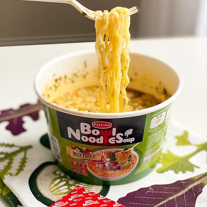 Pocas Bowl Noodle Soup Chicken Curry Ramen 12-Pack – Microwavable Instant Noodles Bowl 3.17 Oz Ea
