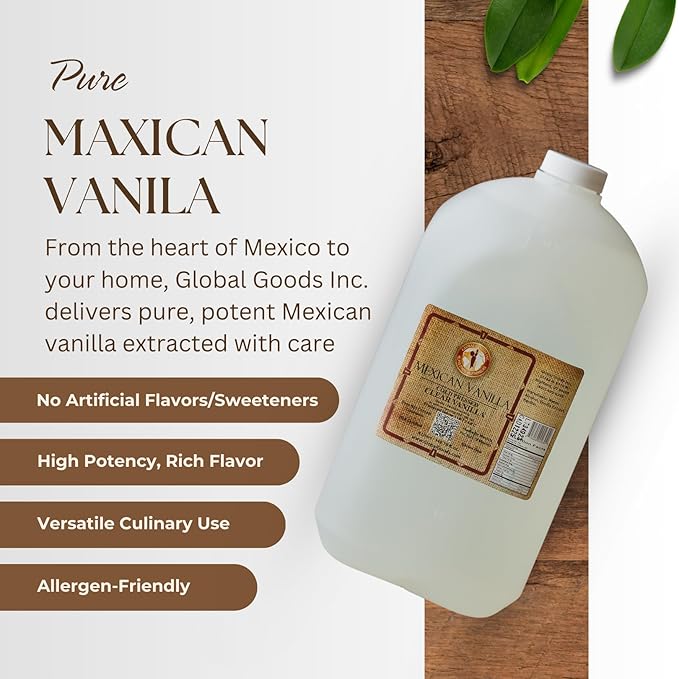 Pure Clear Mexican Vanilla Extract (135.25fl oz) – Gluten-Free Coumarin-Free Vanilla for Baking Cakes Cookies Coffee &amp Desserts – Cold Pressed Natural Vanilla