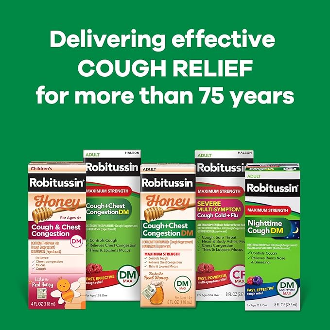 Robitussin Maximum Strength Honey Cough Plus Chest Congestion DM Cough Medicine for Cough and Chest Congestion Relief Made with Real Honey for Flavor - 8 Fl Oz x 2