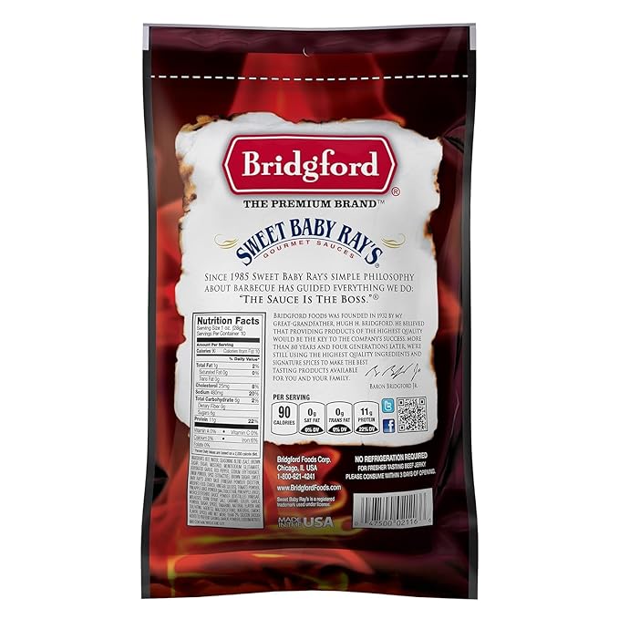 Bridgford Sweet Baby Ray's Beef Jerky Roasted Garlic 10 oz Pack of 6 - Healthy High Protein Beef Jerky for Your Dietary Preferences - Ready-to-Eat Snacks for On-The-Go Snacking and Busy Lifestyles
