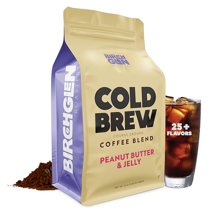 Birch Glen Roasters Cold Brew Coffee | Flavored Coarse Ground Coffee | Artisanal Roasting | 100% Arabica |1 LB | Peanut Butter &amp Jelly