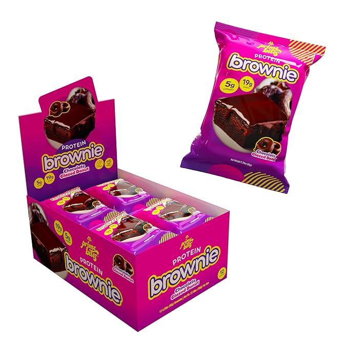 Prime Bites High Protein Brownie (12 Per Box Chocolate Glazed Donut) - 19g of Protein 5g of Collagen Gluten Free Low Sugar Treat Delicious Protein Snack
