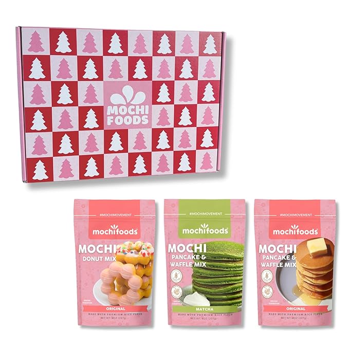 Mochi Foods Holiday Gift Set Premium Rice Flour Baking Mix Collection with Mochi Donut Mix Original Mochi Pancake Mix Matcha Mochi Pancake Mix 8 oz Packages