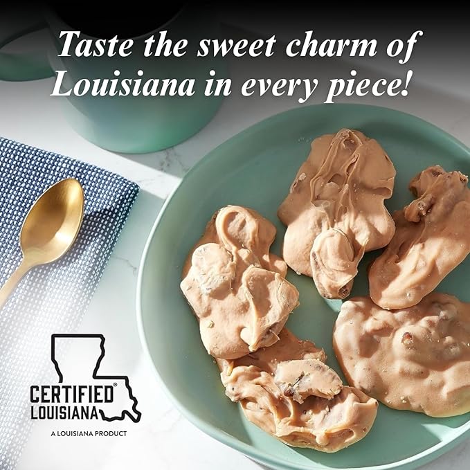 Creole ish Original praline pecans Candy-Authentic Sweet Delights from New Orleans Cajun Flavors Certified Louisiana Candy French Influence Dairy-Made Perfection (White Chocolate 6 Pack)