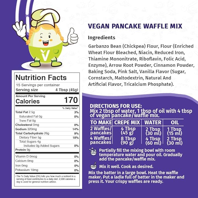 Eggylicious PACK OF 6- Vegan Pancake/Waffle Mix | Protein &amp Fibre Rich Gluten Free Pancake Mix | Quick &amp Easy Breakfast | Just Add Water/Milk Natural Non-Bioengineered | 1 lbs 8 oz (680 gm)