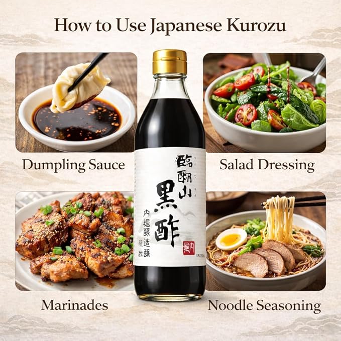 Japanese Black Vinegar – UCHIBORI Rinkosan Kurozu Authentic Double Brown Rice Naturally Fermented Vinegar with Rich Umami Flavor – Premium Cooking Marinade &amp Drinking Vinegar – 30.43 fl oz | 内堀醸