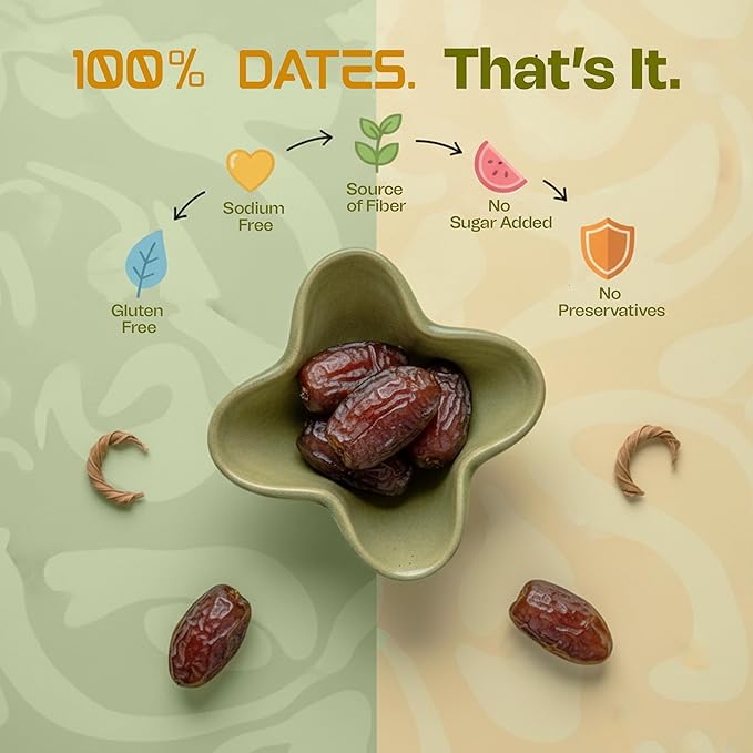 Sahara Gold Al Madina Al Monawara Saudi Dates | Gluten-Free &amp Non GMO | Naturally Mildly Sweet &amp Soft Texture | Non Pitted Dates | High Fiber Dried Fruit For Ramadan Snacking &amp Smoothies