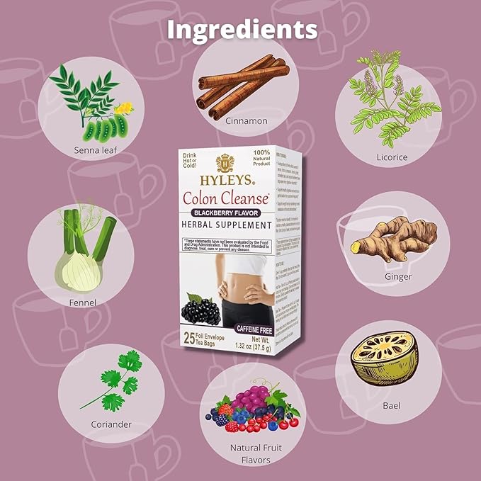Hyleys Colon Cleanse Tea Variety Pack – Cranberry Blackberry Acai Berry and Goji Berry Flavors – 100 Tea Bags