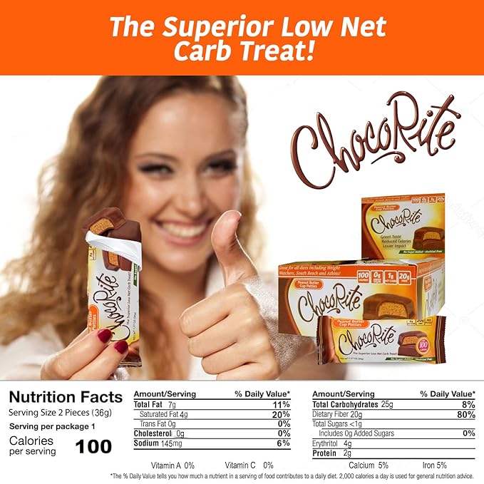ChocoRite - Diet Peanut Butter Cup Patties- 16/Box - High Fiber - Low Calorie - No Sugar Added