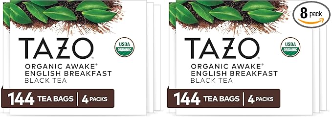 TAZO Organic Awake English Breakfast Black Tea-Bags Bold Traditional Breakfast-Style Black Tea 144 Total Tea Bags (Pack of 2)