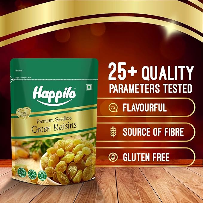 Happilo Premium Seedless Green Raisins 500G Value Pack Kishmish Nutritious Rich In Iron &amp Vitamin B 500 G (Pack Of 1) Raisins