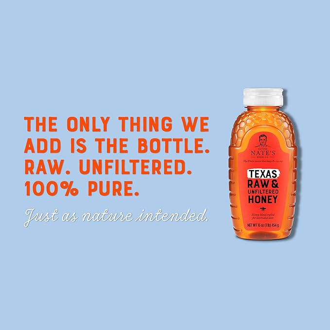 Nate's Texas 100% Pure Raw &amp Unfiltered Honey - 32 oz. Squeeze Bottle - All-natural Sweetener (Pack of 2)