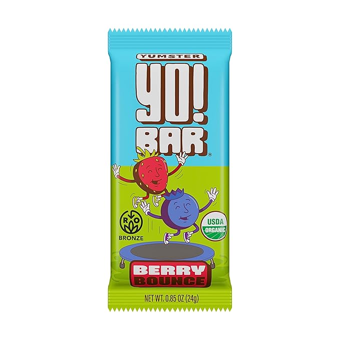Bearded Brothers Yumster Yo! Bar Vegan Kids Bars with Plant Based Protein Organic Kids Snacks Soy Dairy Gluten Free Non-GMO - 25 Pack Berry Bounce