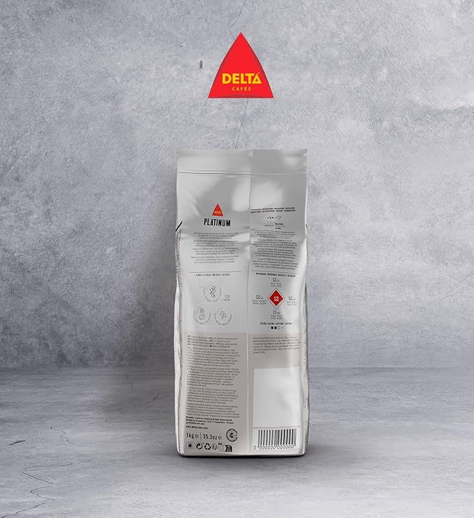 Delta Cafés Platinum Whole Bean Coffee 1kg/35.2oz Intensity 12 Arabica &amp Robusta Blend - Aromatic and Roasted Nuts Notes Espresso Beans
