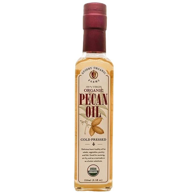 Guidry Organic Farms - Pecan Oil (8.5oz/250mL) USDA Certified Organic Pecan Oil Keto FriendlyFor CookingSalads Cold-PressedHighest Smoke Point of 470.Hand Made with Love