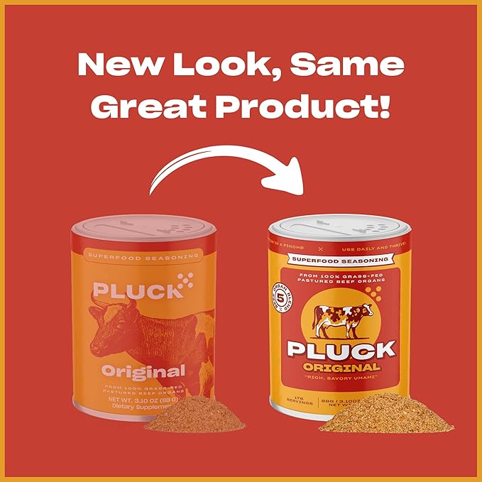 Pluck Original Organ Meat Blend Seasoning | From Grass-Fed &amp Grass-Finished Pastured Beef Organs with Redmond Real Sea Salt | As Seen on ABC’s Shark Tank | 176 Servings