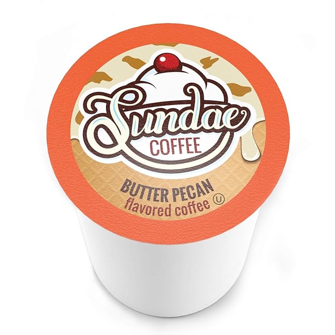 Sundae Ice Cream Flavored Coffee Pods Compatible with 2.0 Keurig K-Cup Brewer (Butter Pecan) 48 Count