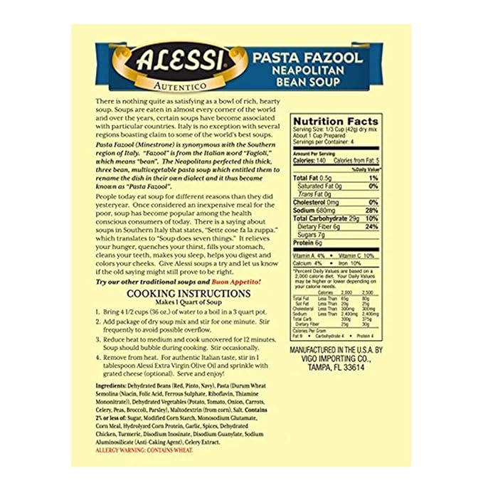 Alessi Autentico Premium Soups Traditional Flavors 6oz (Neapolitan Bean Pack of 6)