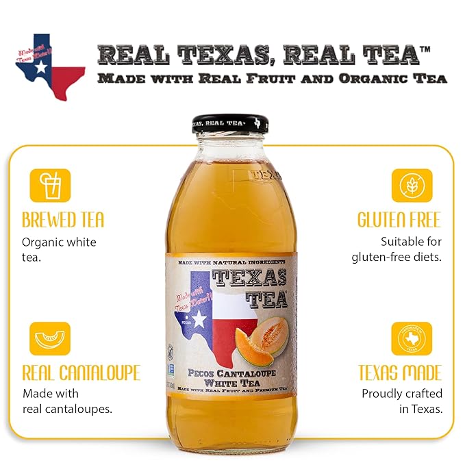 Texas Tea Pecos Cantaloupe White Tea Real Brewed White Tea with Real TEXAS Pecos Cantaloupes Non GMO No Preservatives Light and Refreshing Texas Brewed Tea 16 fl oz Pack of 12