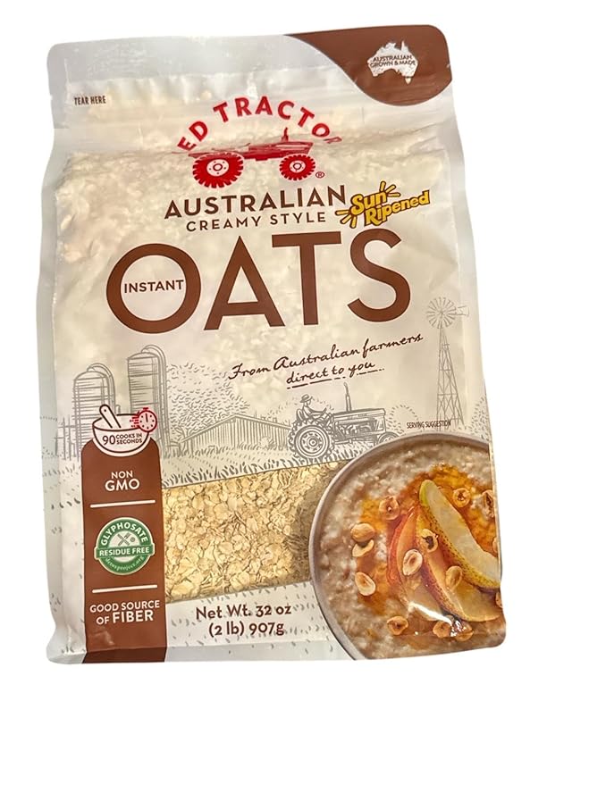 Red Tractor Australian Creamy Style Instant Oats Sun-Ripened Non-GMO Glyphosate Residue Free Good Source of Fiber 32 oz (2 lb)