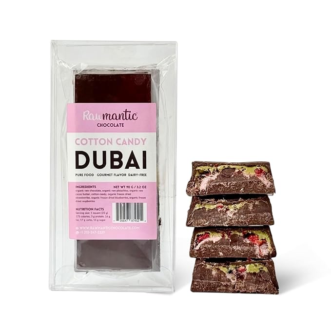 Rawmantic Dubai Chocolate Cotton Candy Angel Hair (90g) – Vegan Plant-Based Chocolate Infused With Freeze-Dried Strawberries Blueberries Raspberries &amp More No Artificial Flavors Non-GMO &amp