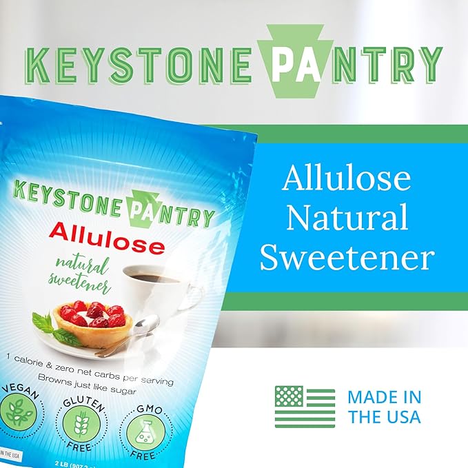 Keystone Pantry - Allulose Sweetener Low Calorie and Low Carb Sugar Substitutes Natural Allulose Sugar Substitute Gluten Soy and Sugar Alcohol-Free 2 Lbs. (packaging may vary)