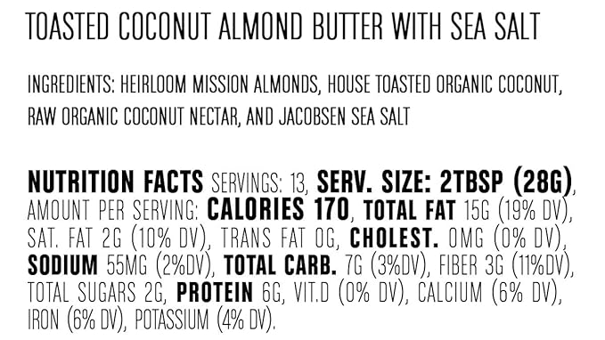 Big Spoon Roasters Toasted Coconut Almond Butter with Sea Salt - Keto Friendly Low Sugar Almond Butter - Crunchy &amp Bee-Friendly Almonds - Gourmet Vegan Almond Nut Butter - 2 x 13 Ounces