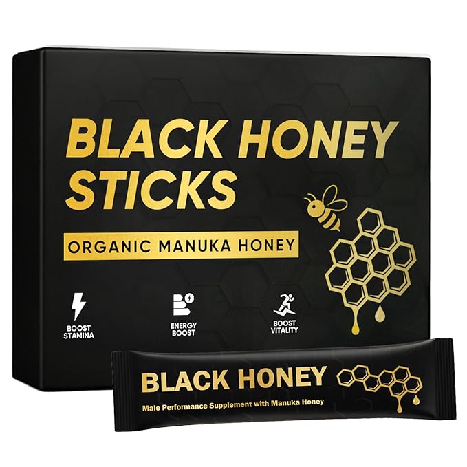 Black Honey Sticks Natural Energy &amp Vitality Packs – Raw Organic Honey with Maca Ginseng &amp Black Ginger Extracts Travel-Size Sachets Male Wellness &amp Daily Support (Box of 10)