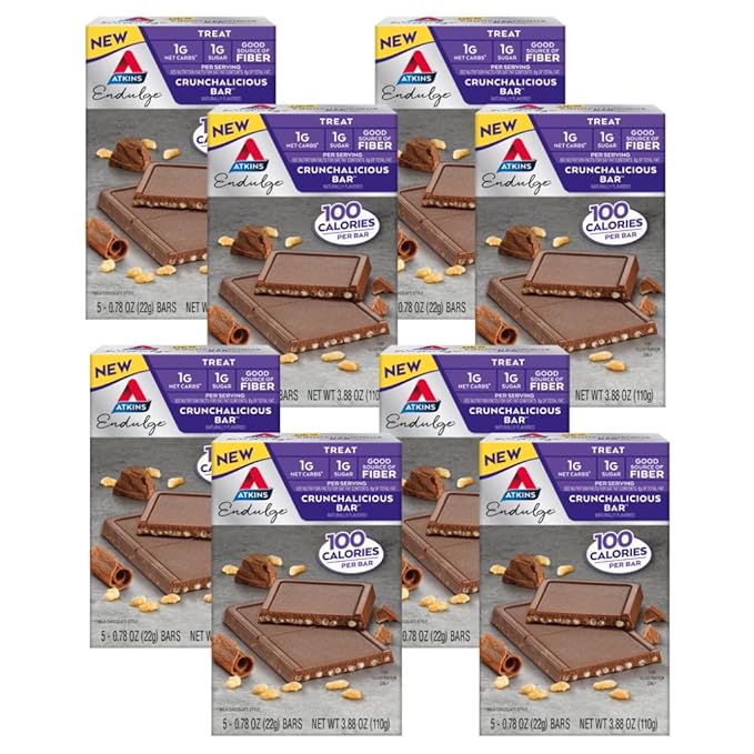 Atkins Endulge Crunchalicious Bar 1g Net Carbs 1g Sugar Good Source of Fiber 5 Count (Pack of 8)