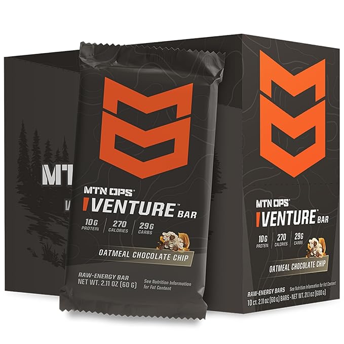 MTN OPS Protein Bars – Energy Snack with 10g Protein Gluten-Free Oatmeal Chocolate Chip Venture Bar for Hiking &amp On-the-Go Fuel 10 Bars