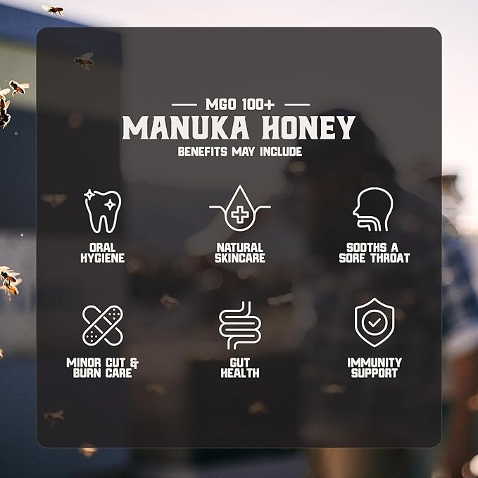 Gold Fern Honey - Raw New Zealand Manuka Honey | 1.1lb MGO 100+ | Pure Natural Unpasteurized and Unfiltered Superfood Honey Traceable from Hive to Hand.