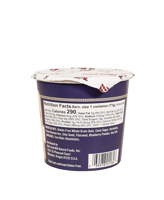 Bob's Red Mill GF Oatmeal Cup Blueberry &amp Hazelnut 2.5 Ounce Cup (Pack of 12) - Non-GMO Whole Grain Kosher