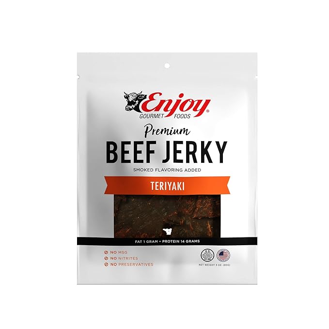 Enjoy Teriyaki Beef Jerky 3 oz (Pack of 6) | Traditional Style | High Protein | Low Fat | Zero Trans Fat | No Preservatives | No MSG | No Nitrites | USA Made | Resealable Bags