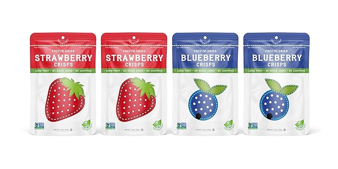 Nature’s Turn Freeze-Dried Fruit Snacks Strawberry and Blueberry Crisps Pack of 4 (1.2 oz Each)