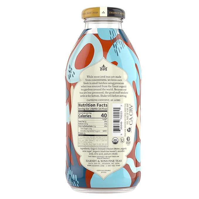 Harney &amp Sons Organic Black Iced Tea Glass Bottles16 oz bottles (Pack of 12)