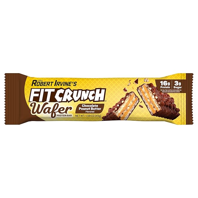 FITCRUNCH Wafer Protein Bars 16g of Protein &amp 3g of Sugar (9 Bars Chocolate Peanut Butter)