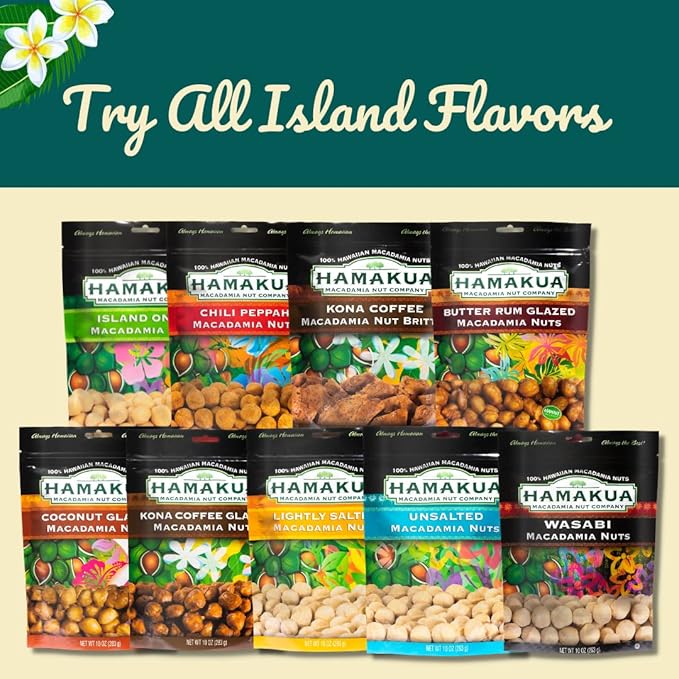 Hamakua Macadamia Nuts - Sweet Glazed Kona Coffee - Hawaiian Grown Flavored Dry Roasted Half and Whole Macadamias - Natural Eco-Friendly Large Macadamia Nuts