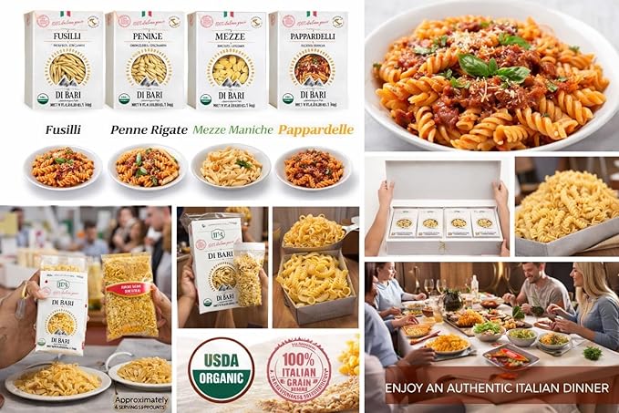 Pasta Italiana Organic Italian Pasta Gift Box - 5 Gourmet Artisan Varieties Made in Italy Premium Gift Set with Elegant Packaging