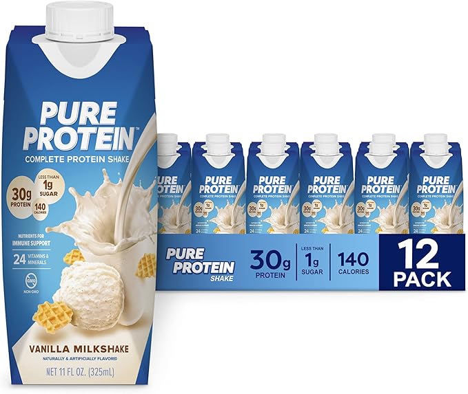 Pure Protein Vanilla Protein Shake 30g Complete Protein Vitamins A C D and E plus Zinc &amp Bars High Protein Nutritious Snacks to Support Energy Low Sugar Gluten Free